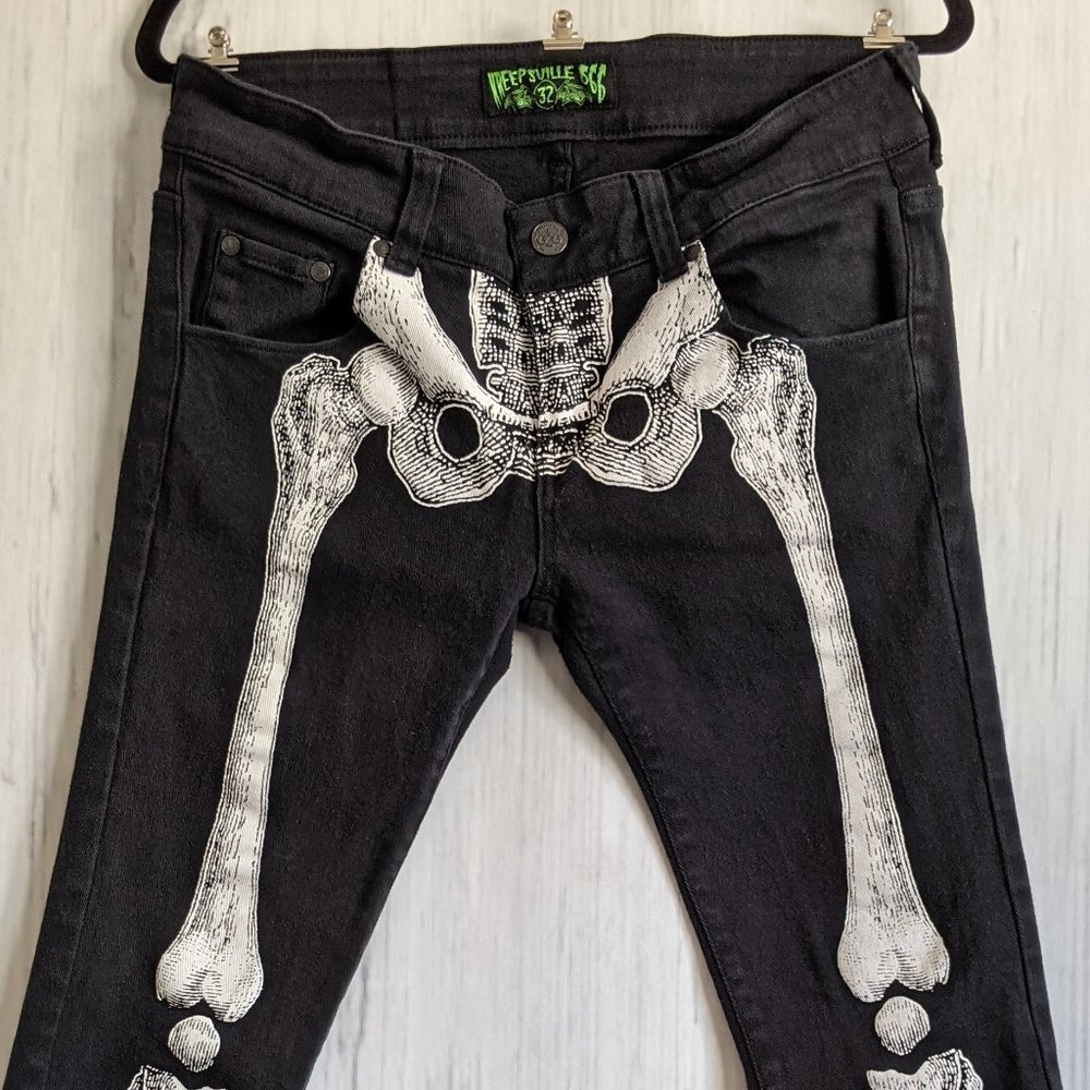 Kreepsville 666 Skeleton Bone Black Jeans Sz 32